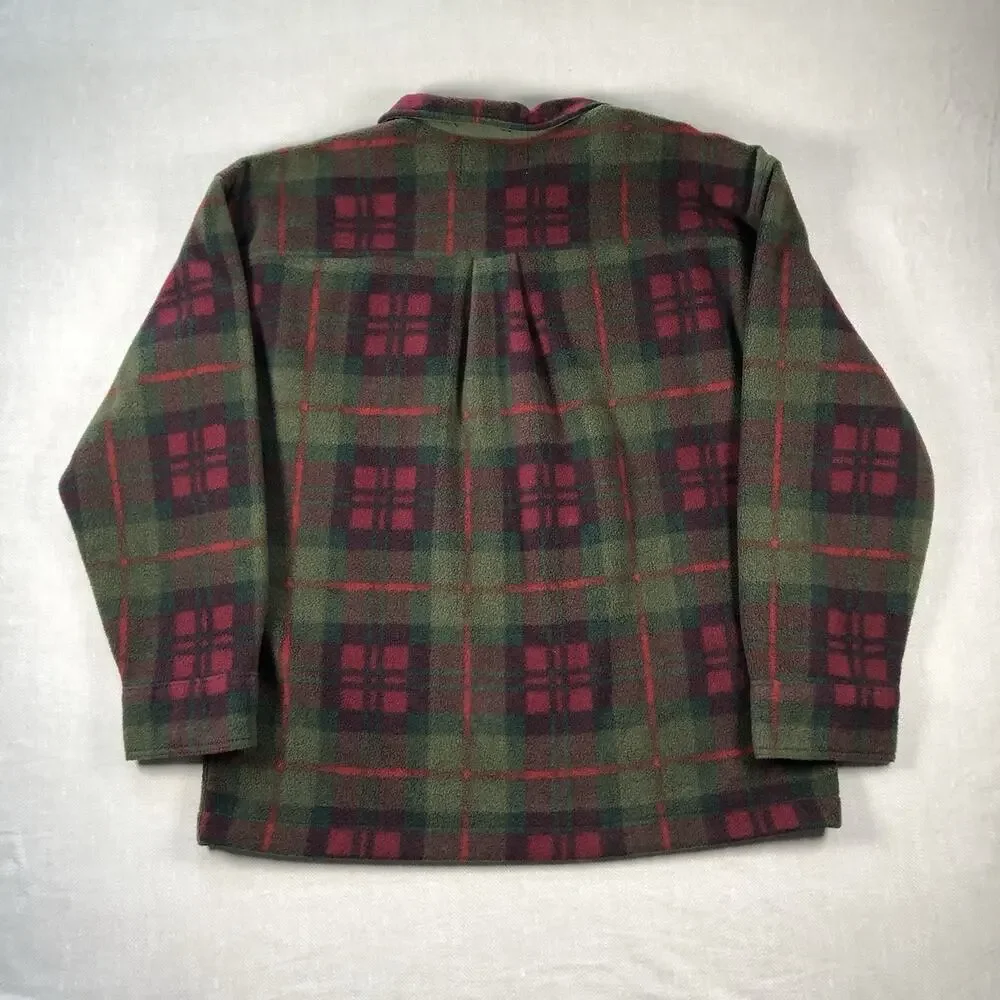 Gap Plaid Half Zip Fleece Pullover Shirt Jacket XXL 14-16 Boys Green Red Plaid